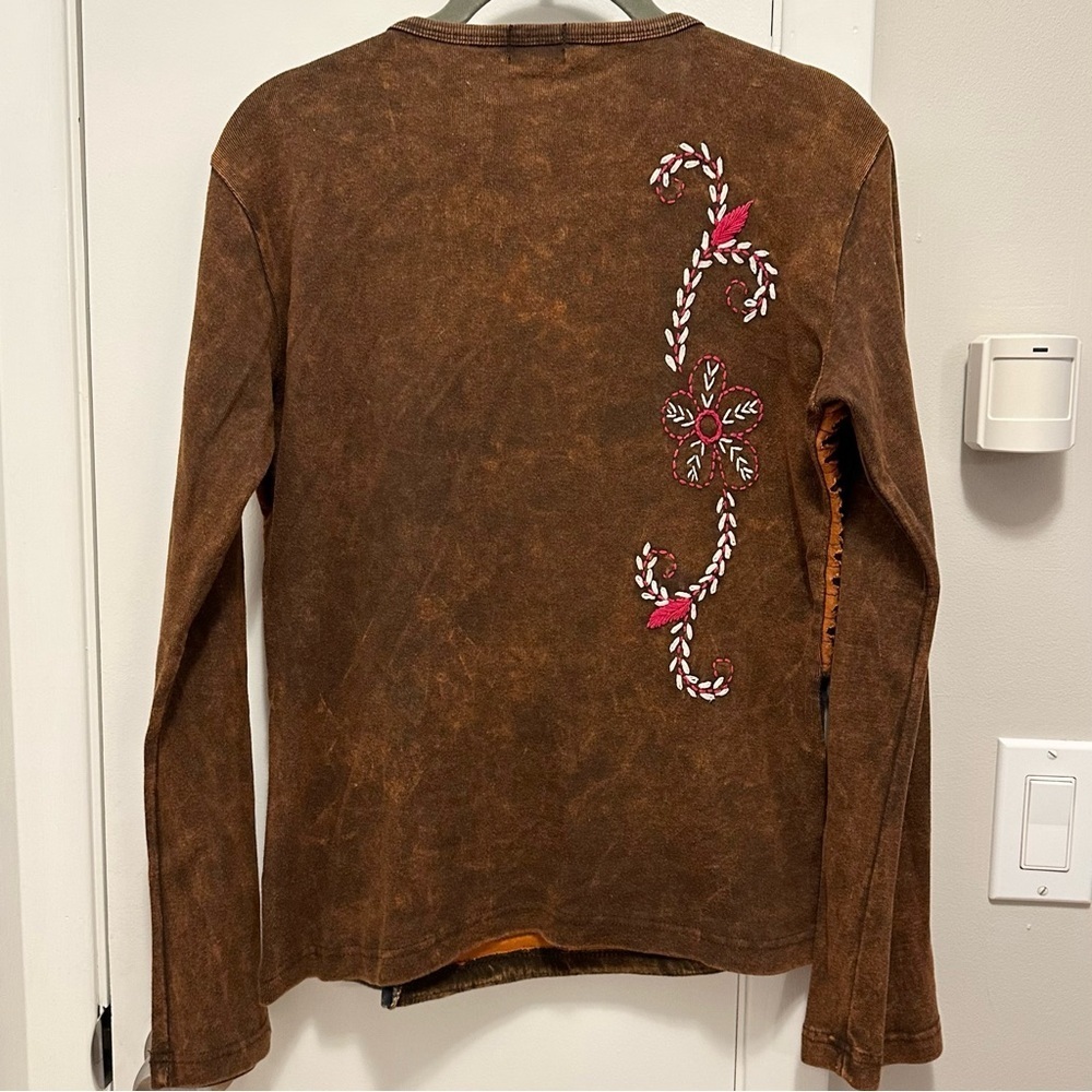 Rising International Embroidered Boho Hippie Nepal Top Shirt Women L Brown Purpl - Picture 4 of 9